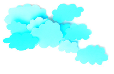 Blue paper clouds, isolated on white. Cloud computing concept.