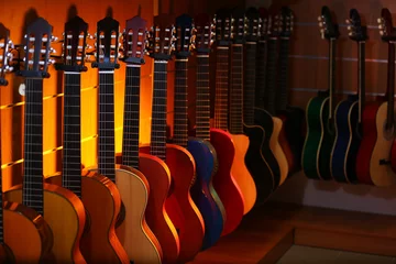 Printed kitchen splashbacks Music store Guitars in music store