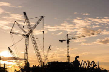 silhouette construction Industry oil rig refinery working site