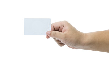 Hand hold blank business card, isolated