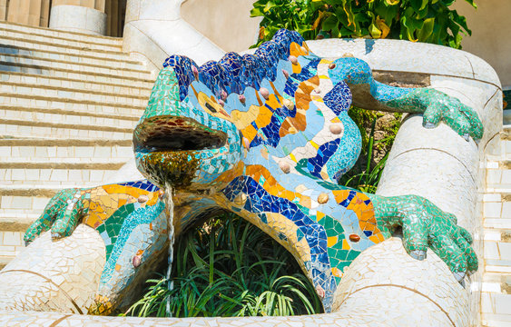 fountain mosaic salamander in the park Guell in Barcelona. Spain