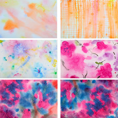 Set of 6 abstract watercolor background. 