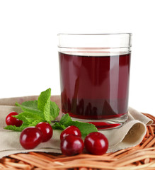 Glass of cherry juice isolated on white