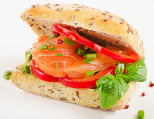 Cereal Sandwich with salmon for a breakfast.