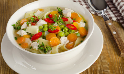 chicken soup with vegetables and noodles