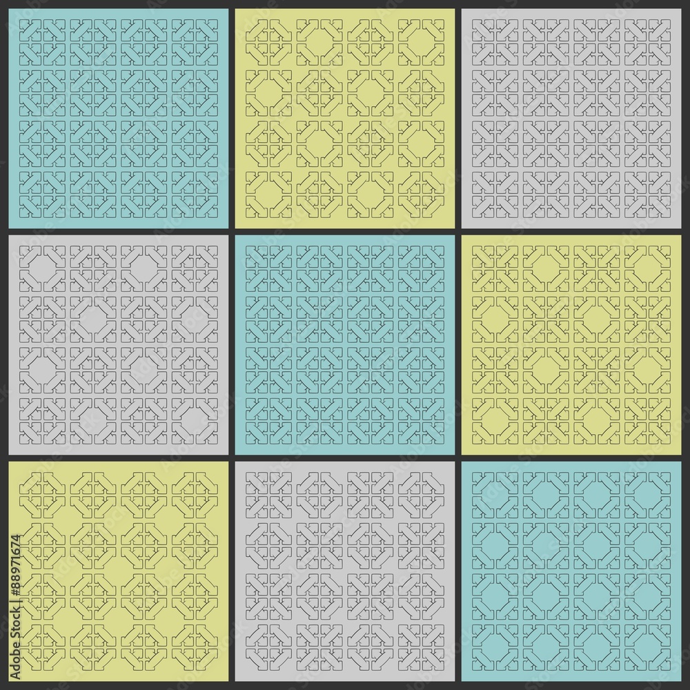Poster abstract pattern, vector pack. seamless background elements 9 square tiles in color