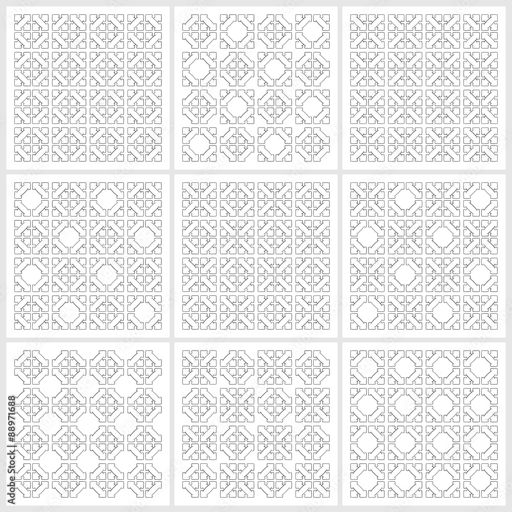 Poster abstract pattern, vector pack. seamless background elements 9 square tiles in white