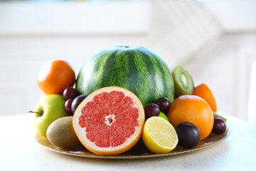 Fresh fruits on table, close up