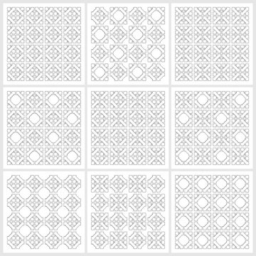 Abstract pattern, vector pack. Seamless background elements 9 square tiles in white 