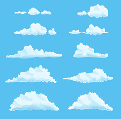 set of cartoon clouds on blue. vector illustration