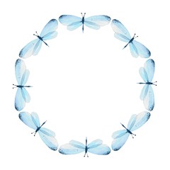 The pattern of butterflies.Round frame. Watercolor illustration (14)