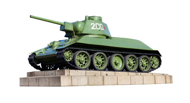 Russian tank from WWII isolated on white background with clipping path