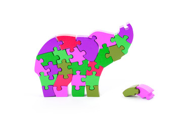 Colorful puzzle pieces in elephant shape