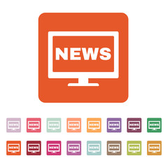 The tv news icon. Television and telly, telecasting, broadcast symbol. Flat