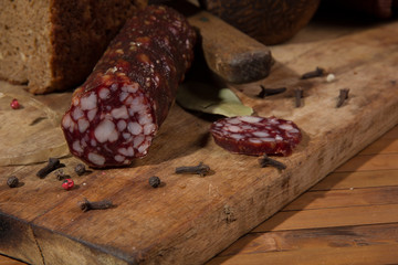 Still life with  sausage