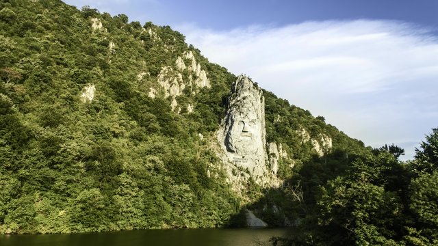 the statue of Decebal carved in the rock, The Danube
