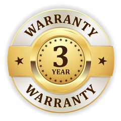 Gold round 3 year warranty vector badge on white background 