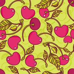 Seamless pattern with cherry and flowers in vector format