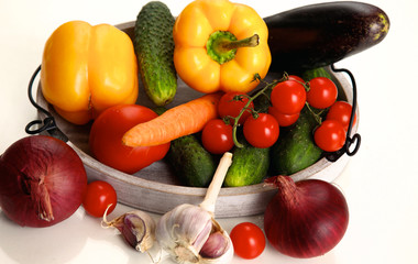 collection fruits and vegetables isolated on a white background