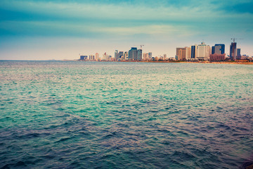 Sky line and the Mediterranean sea from Jaffa, Tel Aviv, Israel