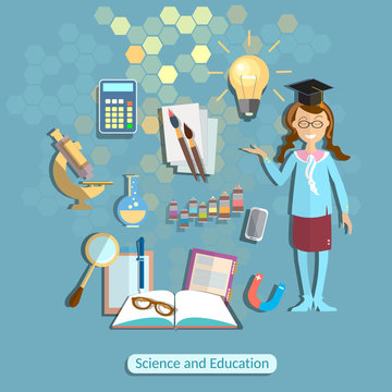 Science and education, schoolgirl, student, chemistry, physics