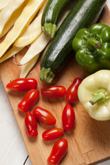 Fresh vegetables; tomatoes, peppers, zucchini and kidney beans.