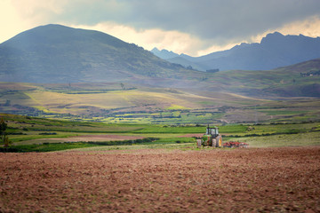 Tractor in the field, Peru