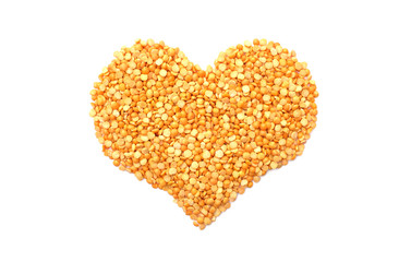 Yellow split peas in a heart shape