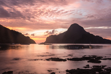 Sunset over El Nido bay in Palawan, Philippines
