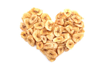 Dried banana chips in a heart shape