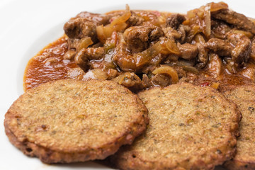 Potato pancakes with meat mixture