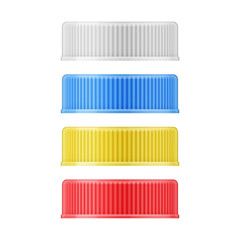 Colored plastic lids for bottle.