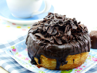 donut-cronut with chocolate flavor selective focus delicious sweet dessert