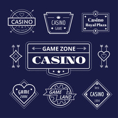 Casino logo icons set. Poker, cards or game and money symbol