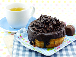donut-cronut with chocolate flavor selective focus delicious sweet dessert