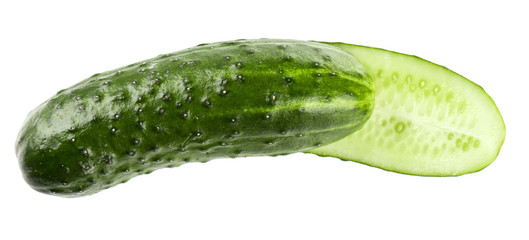 Cucumber and slices isolated over white background