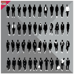 Set of 48 Men black silhouettes with white cloths on top,totally editable,collection