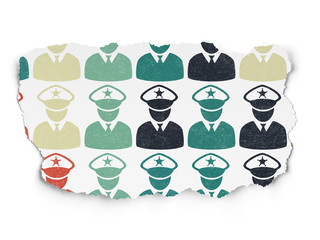 Law concept: Police icons on Torn Paper background