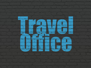 Fototapeta premium Vacation concept: Travel Office on wall background
