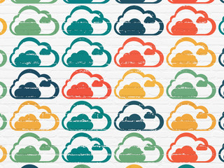 Cloud networking concept: Cloud icons on wall background