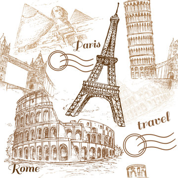 hand drawn seamless travel pattern