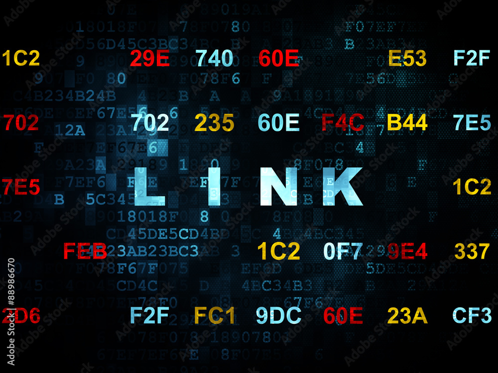 Poster web development concept: link on digital background