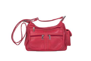 Bolso rojo para mujeres sobre fondo blanco aislado. Vista de frente