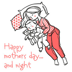 Funny cartoon mothers day card. vector illustration