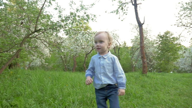 Little Boy Walking among the Trees