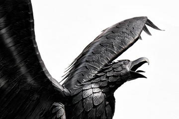 Detail of metal sculpture of an eagle