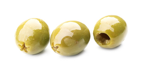 Green olives isolated on white