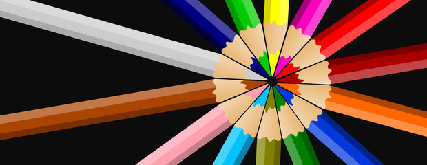 Colored pencils or crayons isolated on black background