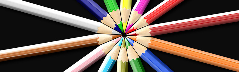 Fototapeta premium Colored pencils or crayons isolated on black background
