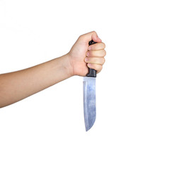 knife in hand isolated on white background